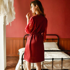 Sexy Lingerie Nightgowns Autumn Suspender V-neck Long Nightdress Ladies Sleepwear Sling Lace Sheer Cross Back Night Sleep Dress