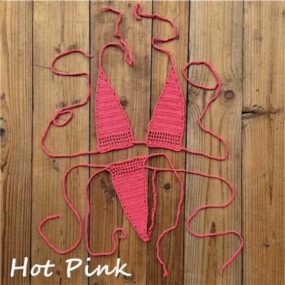 13 Color Hand Crochet Sunbathing Hot Bikini Women Sexy Micro Swimwear Mini Lingerie Sets