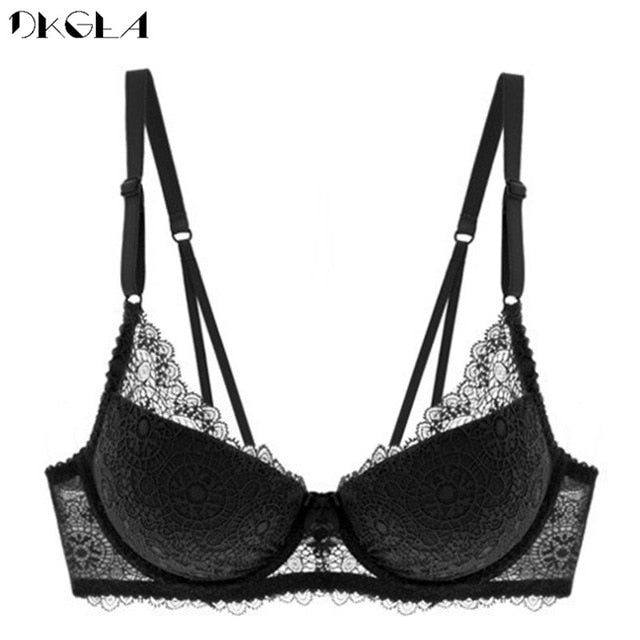 New Super Gather Brassiere A B C Cup Black Underwear Cotton Thick Women Bra Push Up Deep V Sexy Bras Lace Lingerie Embroidery