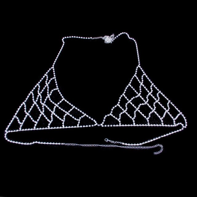 Stonefans Sexy Body Jewelry Rhinestone Harness Body Chain for Women Crystal Mesh Bra and Panties Underwear Set Valentine Gift