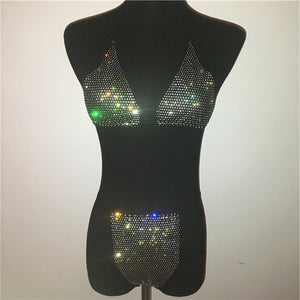 Bling Rhinestones Bra Panty Set Women Sexy Halter Bra Sexy Panty Two Piece Set Summer Beach Outfits Party Club Matching Sets