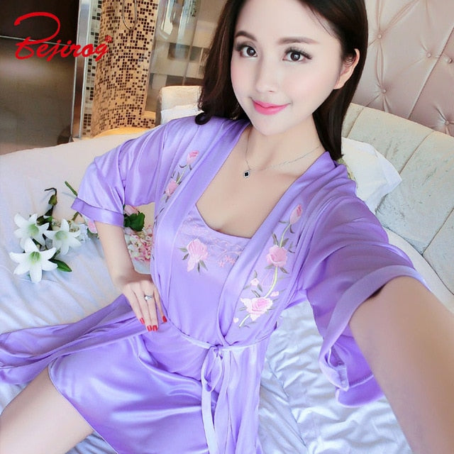 Yidanna sexy robe gown sets nightdress for ladies sleepshirts women lace satin silk sleepwear flower nightwear nightgown summer