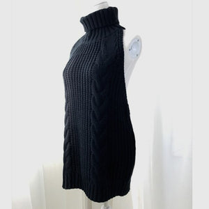 Women's Backless Turtleneck Sleeveless Sweater Dress Knitted Virgin Killer Lace Up Jersey Female 2020 Summer Sexy Club Pullover