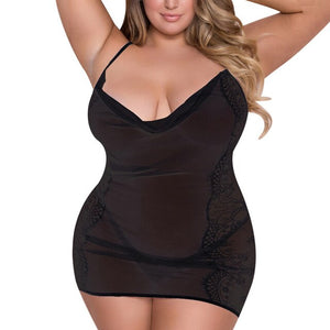 Sexy Erotic Lingerie Women Lace Hollow-out Halter Night Dress Plus Size Pijama Sleepwear See Through Underwear Night Gown 5XL