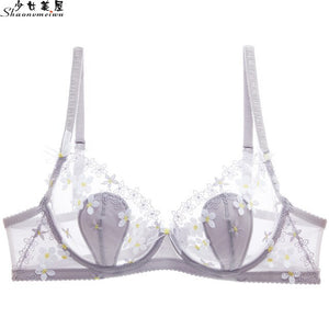 shaonvmeiwu Ultra-thin glass transparent mesh underwear sexy embroidery bra perspective temptation bra thin women