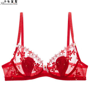 shaonvmeiwu Ultra-thin glass transparent mesh underwear sexy embroidery bra perspective temptation bra thin women