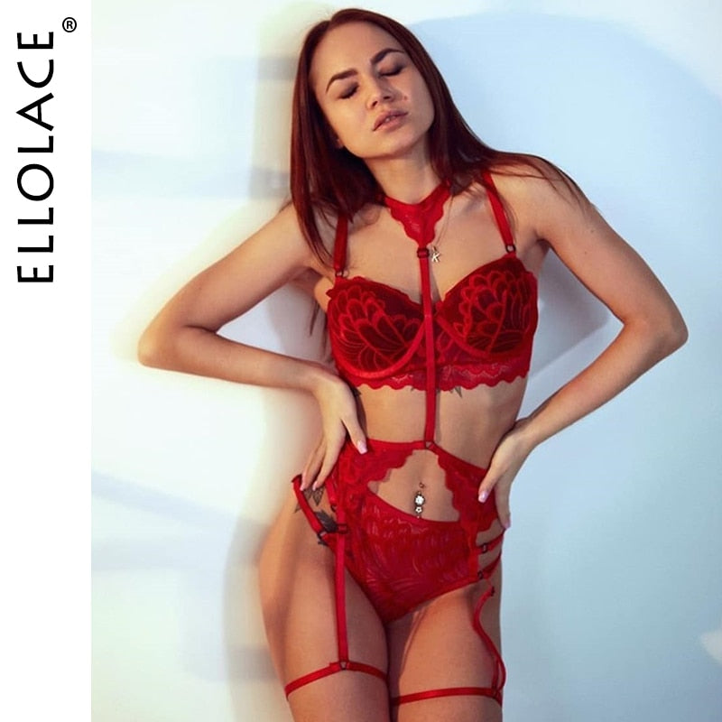Ellolace 2020 Lingerie Women's Underwear Halter Bra Set Red Sexy Lingerie Set Sexy Hot Erotic 2020 Bra Set