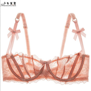 shaonvmeiwu The sexy bra is thin, transparent, half cup with no sponge, underwire and black bra
