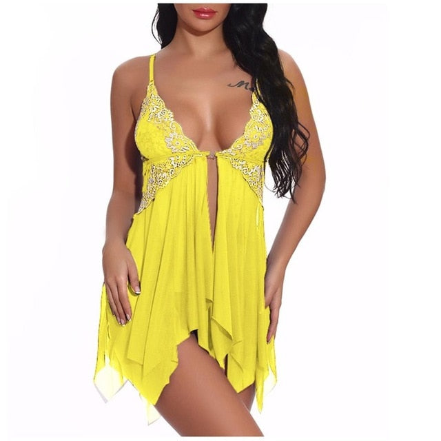 Sexy Lingerie Women Front Closure Babydoll Lace V Neck Mesh Sleepwear Lingerie Women Sleepwear Hot lingerie porno A70