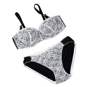 For Lady  Sweet Lace Patchwork Bralet Flower Pattern Women Sexy Bra Set Push Up Half Cup Bras Suit