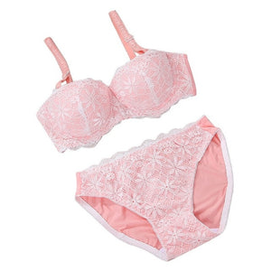 For Lady  Sweet Lace Patchwork Bralet Flower Pattern Women Sexy Bra Set Push Up Half Cup Bras Suit